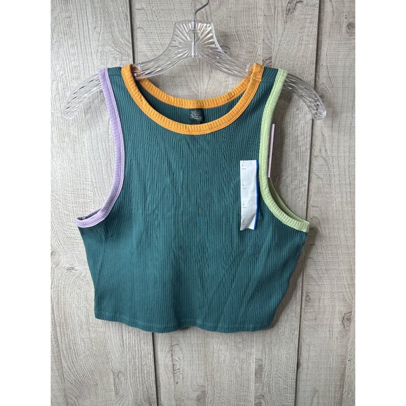 Wild Fable Womens Size Large Ribbed Tank Tops Set of 2 Green & Multicolor Trim - Picture 2 of 13